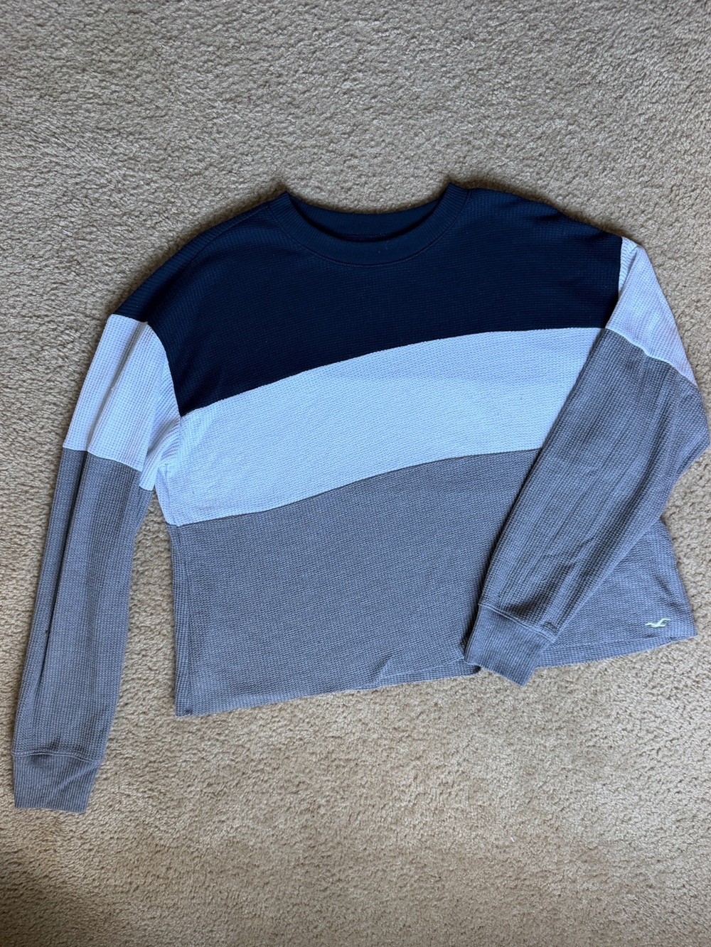 Hollister Color block Long Sleeve Top - Navy, Light Blue & Gray